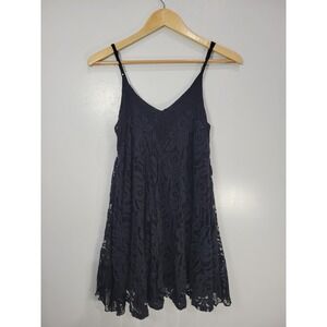 Umgee Black Floral Lace Mini Dress V-Neck Adjustable Spaghetti Strap Small